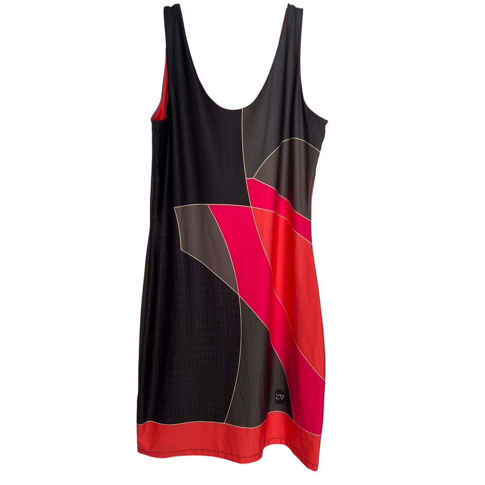 Volt Design Size 3 Large Tank Dress Red Black Geometric Colorblock Stretch Artsy
